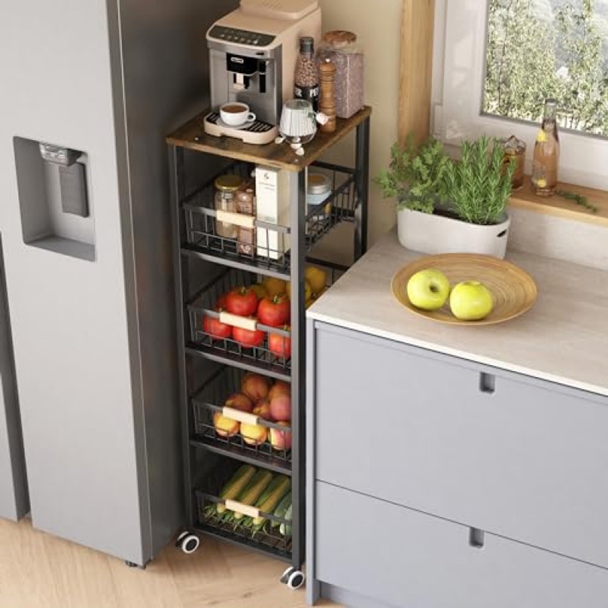 PromoHome 5-Tier Opslag Trolley op Wielen met 4 Schuifladen - Zwart - Keuken, Badkamer, Woonkamer