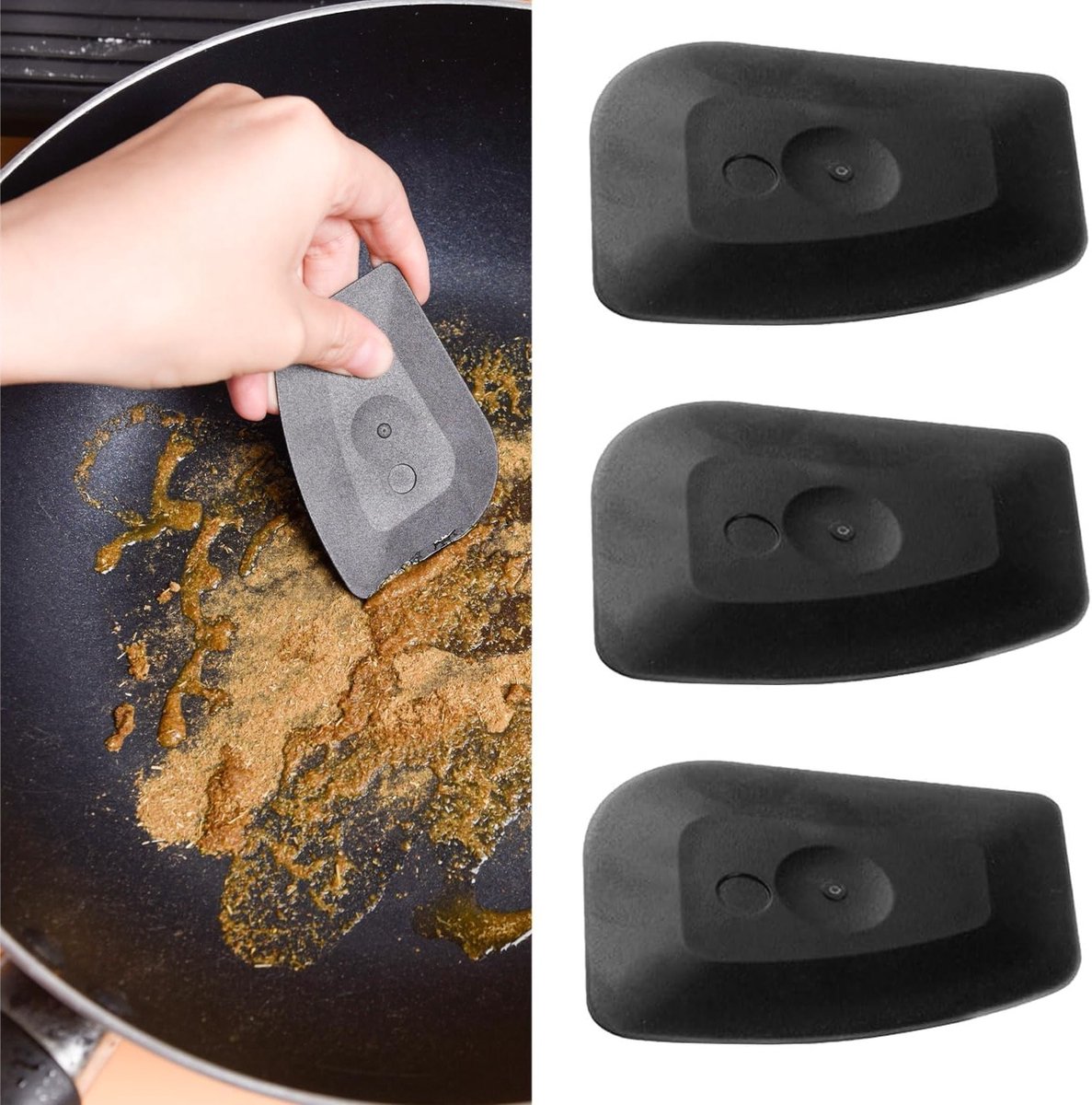 Set van 3 Stabiele Plastic Pannenschrapers voor het Reinigen van Gietijzeren Pannen en Keukengerei, Ideaal voor Eten en Koken