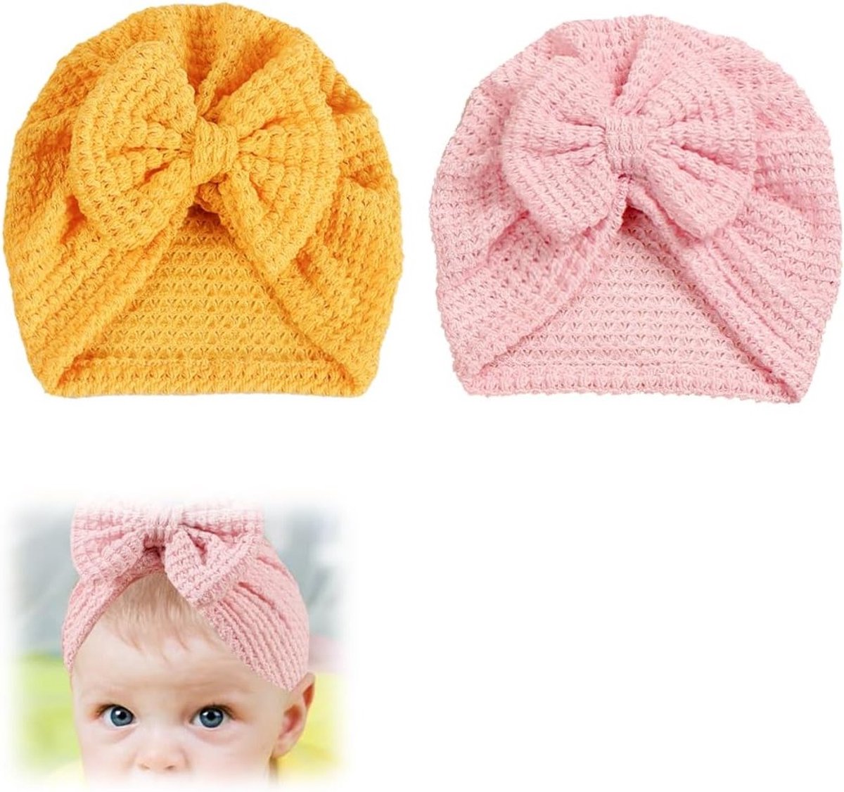 Zachte en Elastische Turban Hoed voor Pasgeborenen - Baby Haarband en Hoed voor Meisjes, Geschikt voor Alle Maten