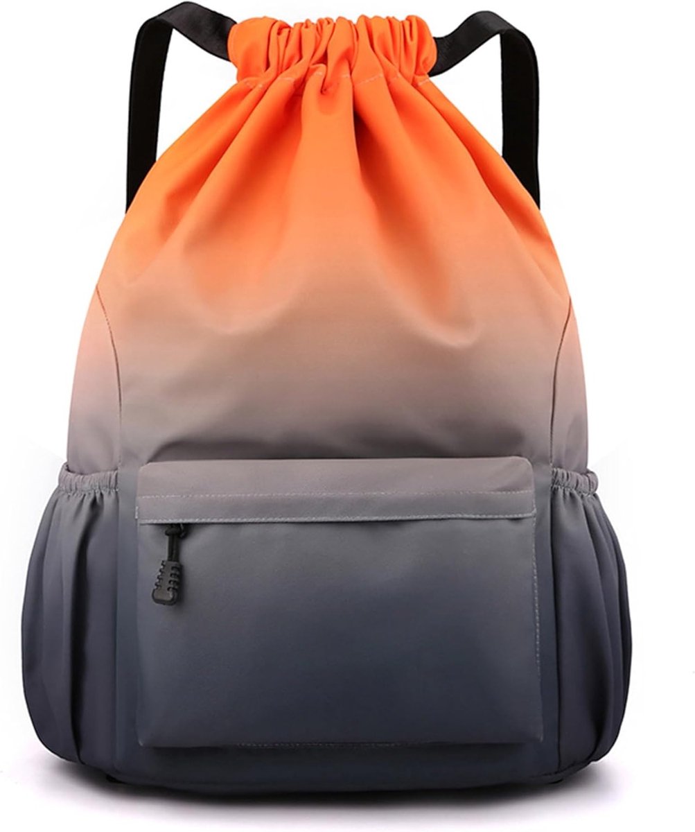 Outdoor Reistas met Schouderband en Trekkoord, Waterdichte Sporttas 25L, 48 x 34 x 15 cm, Gradient Oranje Grijs, Perfect voor Reizen en Sportactiviteiten