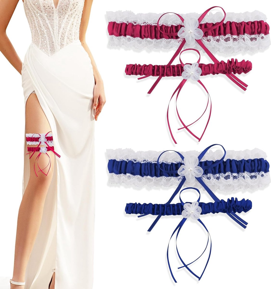 Elegante Bruidsbanden in 2 Kleuren, Elastische Garter voor Bruiloft, Perfecte Accessoires voor Bruidsfeest en Huwelijksdecoratie