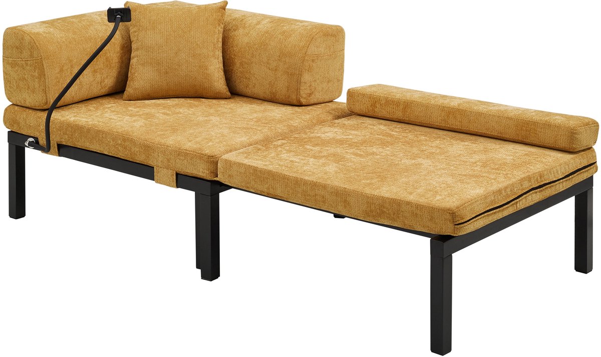 Merax 2-In-1 Slaapstoel - Uitklapbare Slaapbank Van Massief Hout - 1 Persoons Logeerbed Fauteuil Voor Woonkamer Slaapkamer En Kleine Ruimtes - Geel