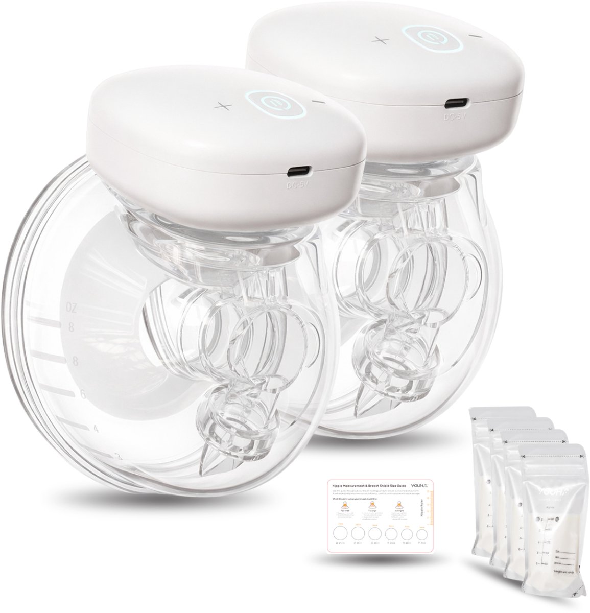 Bol.com Youha Elektrische Dubbele Draadloze Borstkolf - Handsfree & BPA-Vrij - 24mm - Incl. Moedermelk Bewaarzakjes & Tepelmeter aanbieding