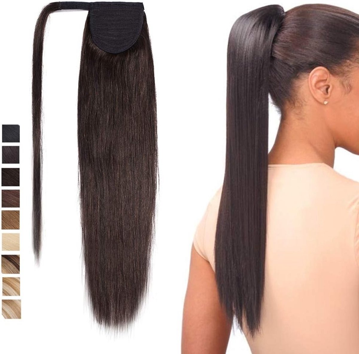 Natuurlijke 14 inch Ponytail Extensions van Echte Menselijke Haar met Clip voor Dames - Donkerbruin, 80 g, Perfect voor Volumineuze Haarstijlen en Gemakkelijke Styling
