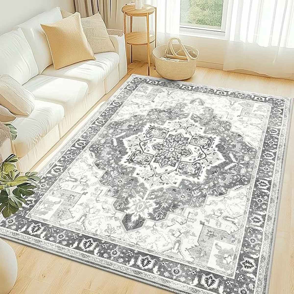 Homaxy Woonkamerkleed - Zacht Bloemmotief Tapijt - Machinewasbaar Vintage Tapijt - 183x275 cm - Rechthoekig - Grijs