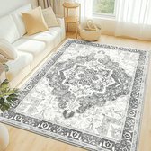 Homaxy - Woonkamerkleed - Zacht Bloemmotief Tapijt - Machinewasbaar Vintage Tapijt - 183x275 cm - Rechthoekig - Grijs