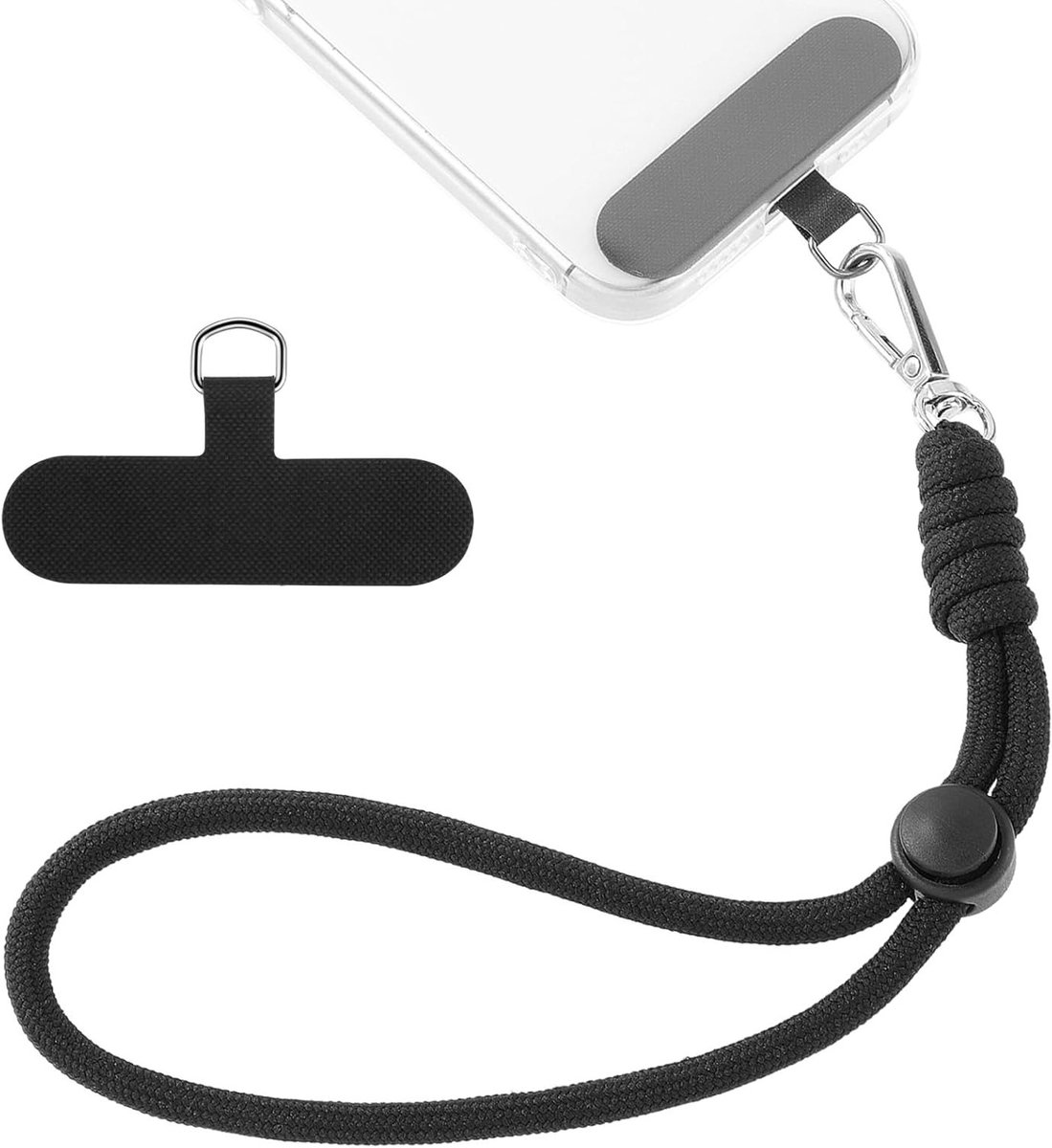 Ultradunne Telefoon Lanyard en Polsband met Antidrop Clip voor Smartphones - Zwart, Ideaal voor Veilig Gebruik en Gemak