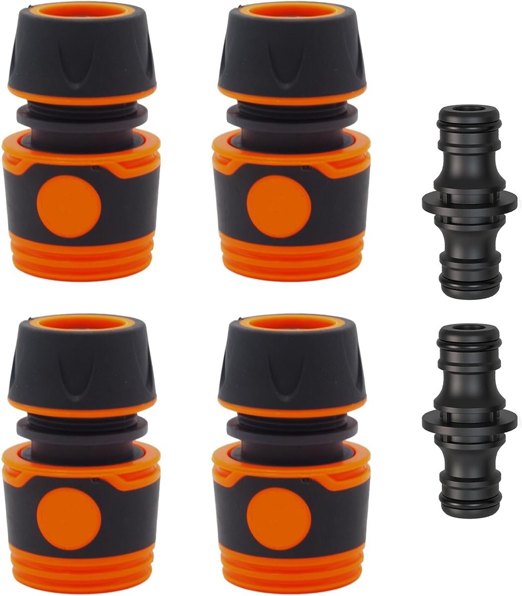 Set van 4 Slangpilaren en 2 Dubbele Slangkoppelingen voor Tuinslangen
