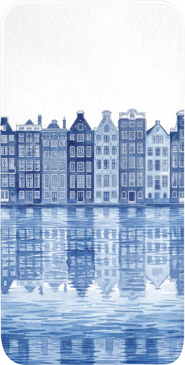 Badmat 60x120 cm - Antislip - Aquarel - Grachtenpanden - Delfts - Blauw - Badmatten voor badkamer - Badkamermat - Douchemat - Badkamer mat