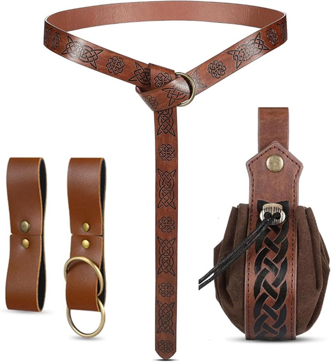 4-delige Middeleeuwse Kledingaccessoires voor Vrouwen, Viking Kostuum met Riem, Tas en Buckles voor Piraten, Heksen en Ridders