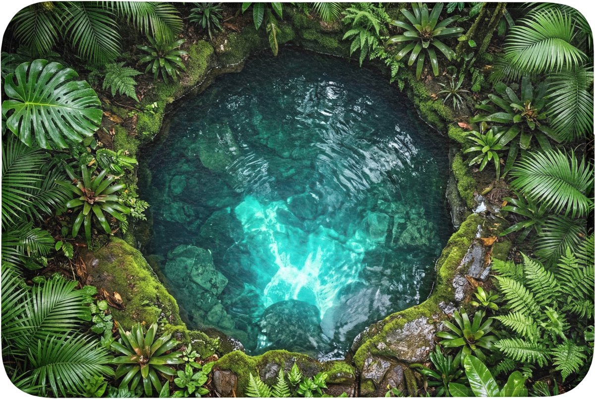 WC mat 90x60 cm - Antislip - Natuur - Jungle - Water - Groen - Toiletmat - Vloermat - Douc