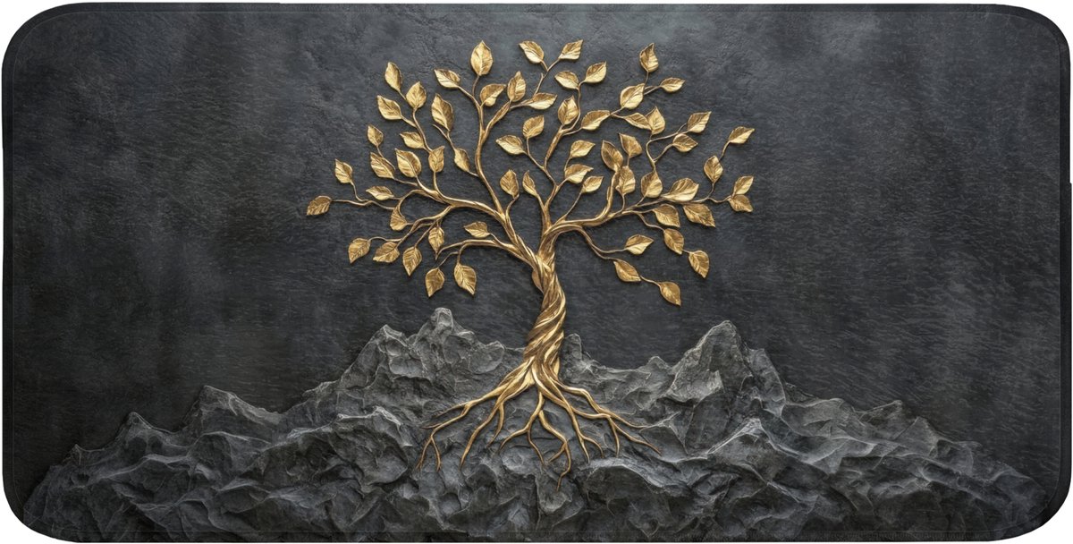 Badmat 120x60 cm - Antislip - Bladeren - Goud - Boom - Rots - Badmatten voor badkamer - Badkamermat - Douchemat - Badkamer mat