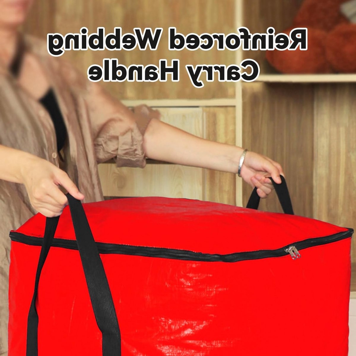 Opbergzak met Deksel en Handvatten, Rood, 50 x 50 x 50 cm, 125 L, Ideaal voor Verhuizen, Kamperen en Kledingopslag