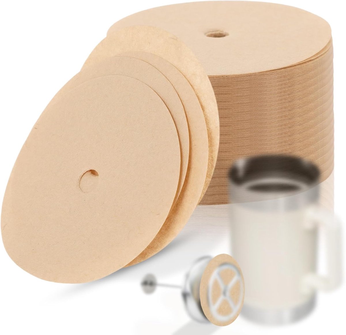 200st Papieren Koffiefilters geschikt voor Stanley French Press 48oz, Geperforeerd Bruin Filterpapier geschikt voor Stanley Koffiezetapparaat，9.5×9.5cm