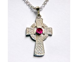 Hetty'S - Designer ontwerp - Keltisch kruis - Met Robijn - echt zilver - compleet met collier