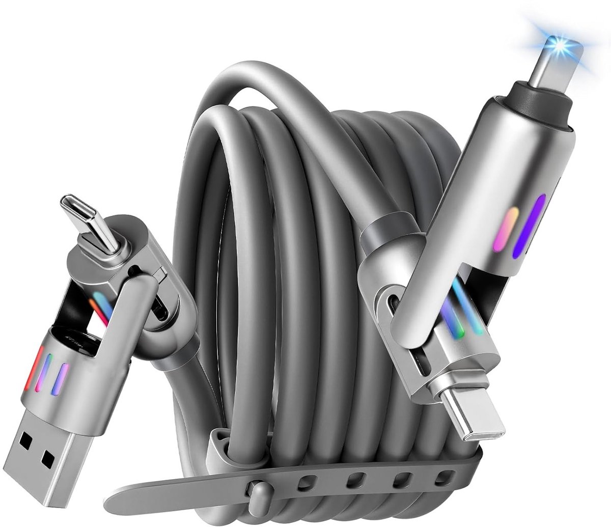 240W 4-in-1 USB C Oplaadkabel voor Snelladen en Gegevensoverdracht voor Telefoons, Laptops en Tablets