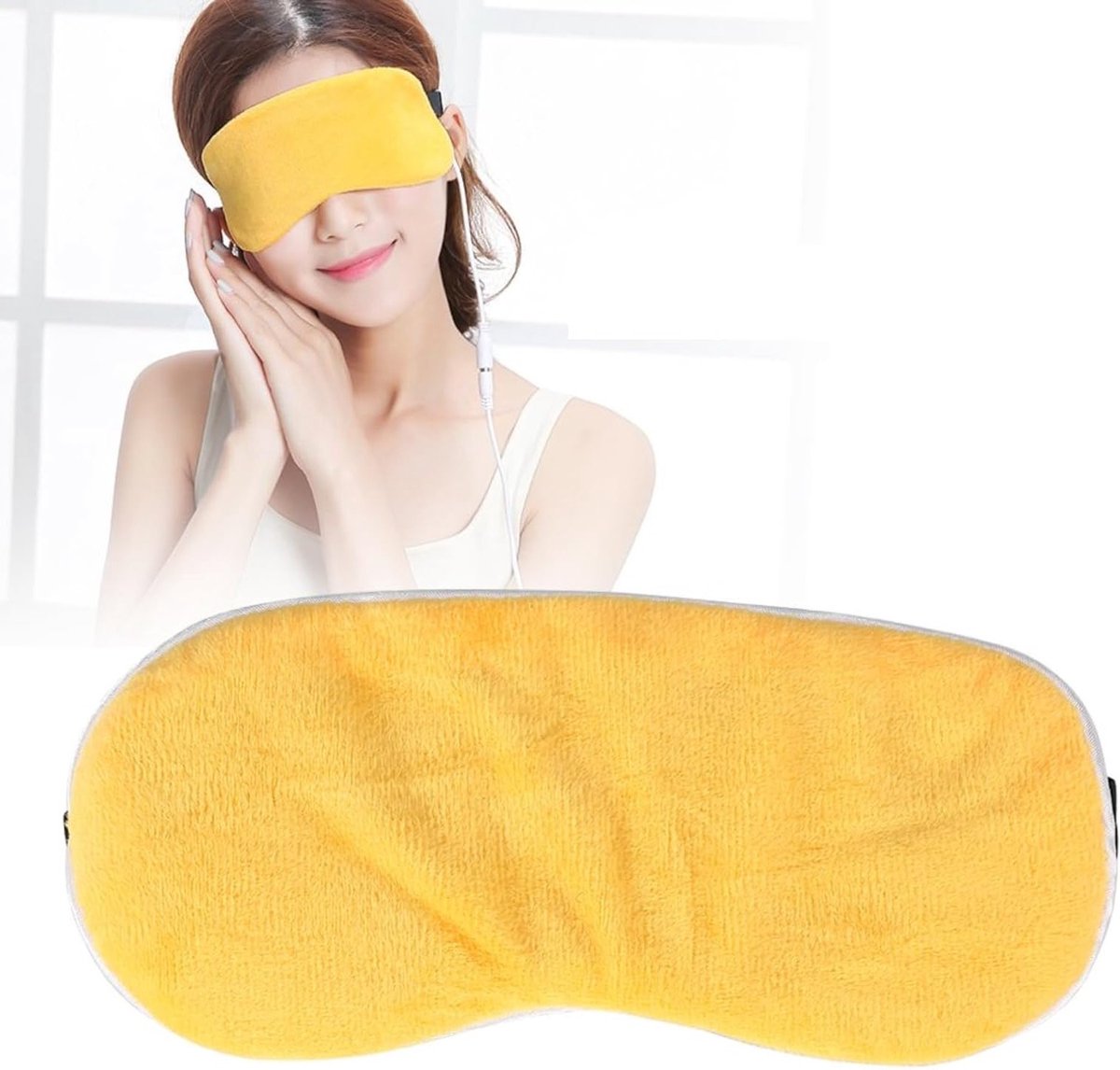 Verwarmd oogmasker met USB verwarming, stoom en lavendelgeur - Draagbaar en oogmassageapparaat - Slaapmasker voor blefaritis, droge ogen en stress, ideaal voor reizen (geel)