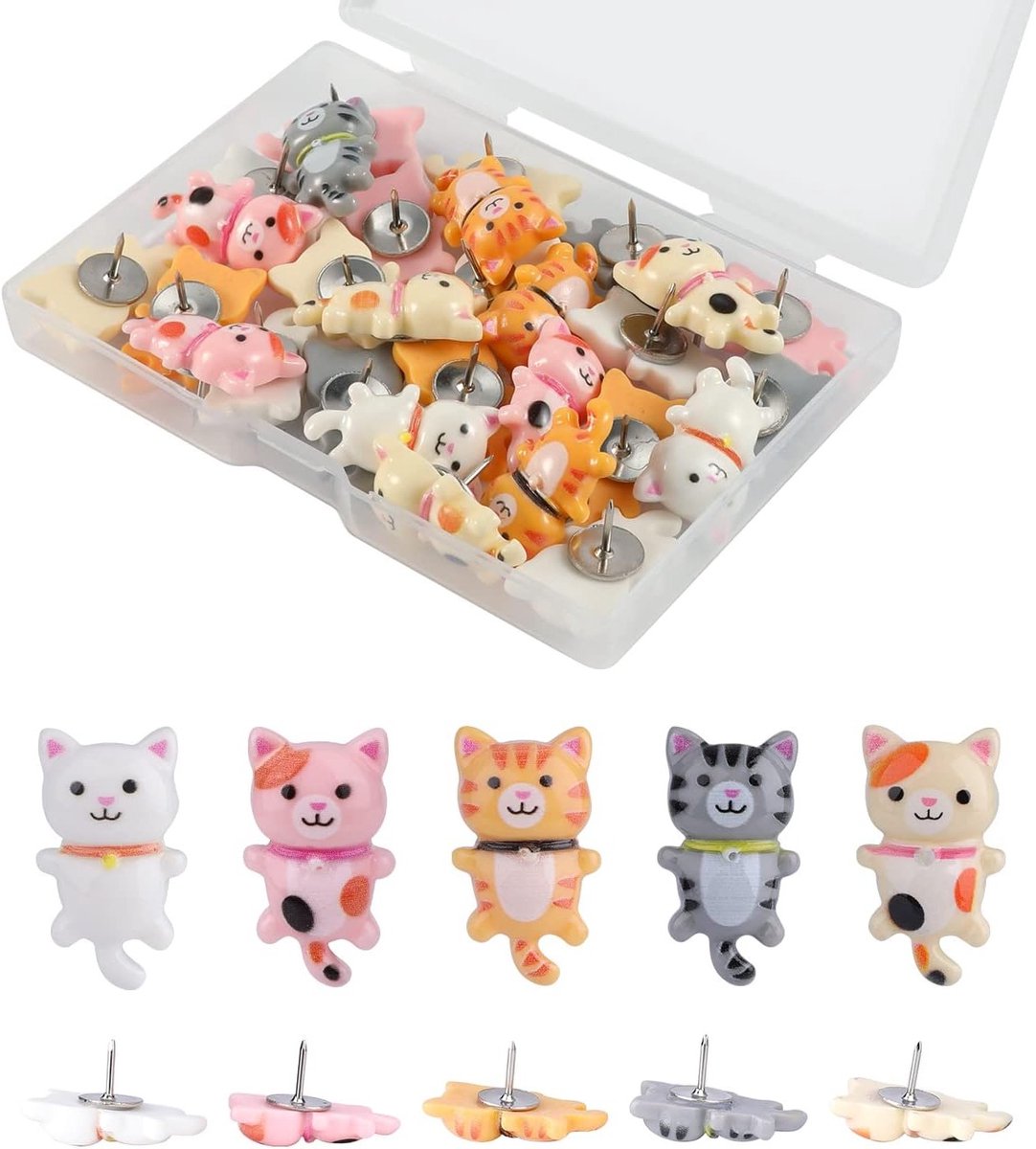 Schattige 50-delige set katten duimspelden voor prikbord, kleurrijke decoratieve punaises voor kantoor, school en thuisgebruik