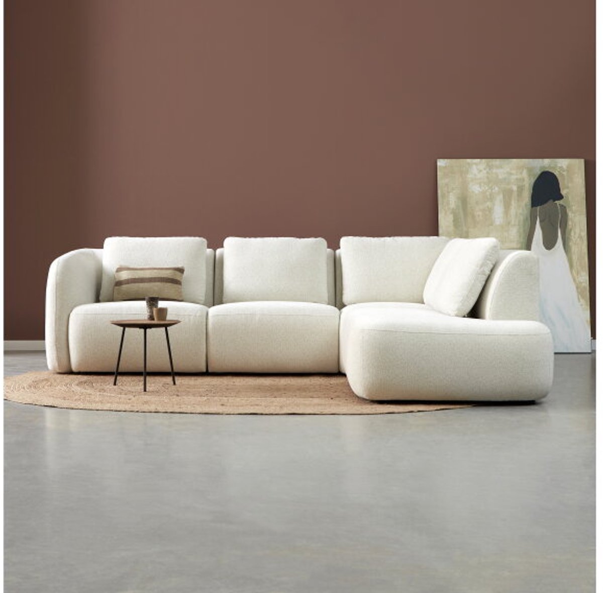 PEPP Interiors CLOUD hoekbank met ottoman rechts - stof Raven 22 beige - 285x218x84 cm
