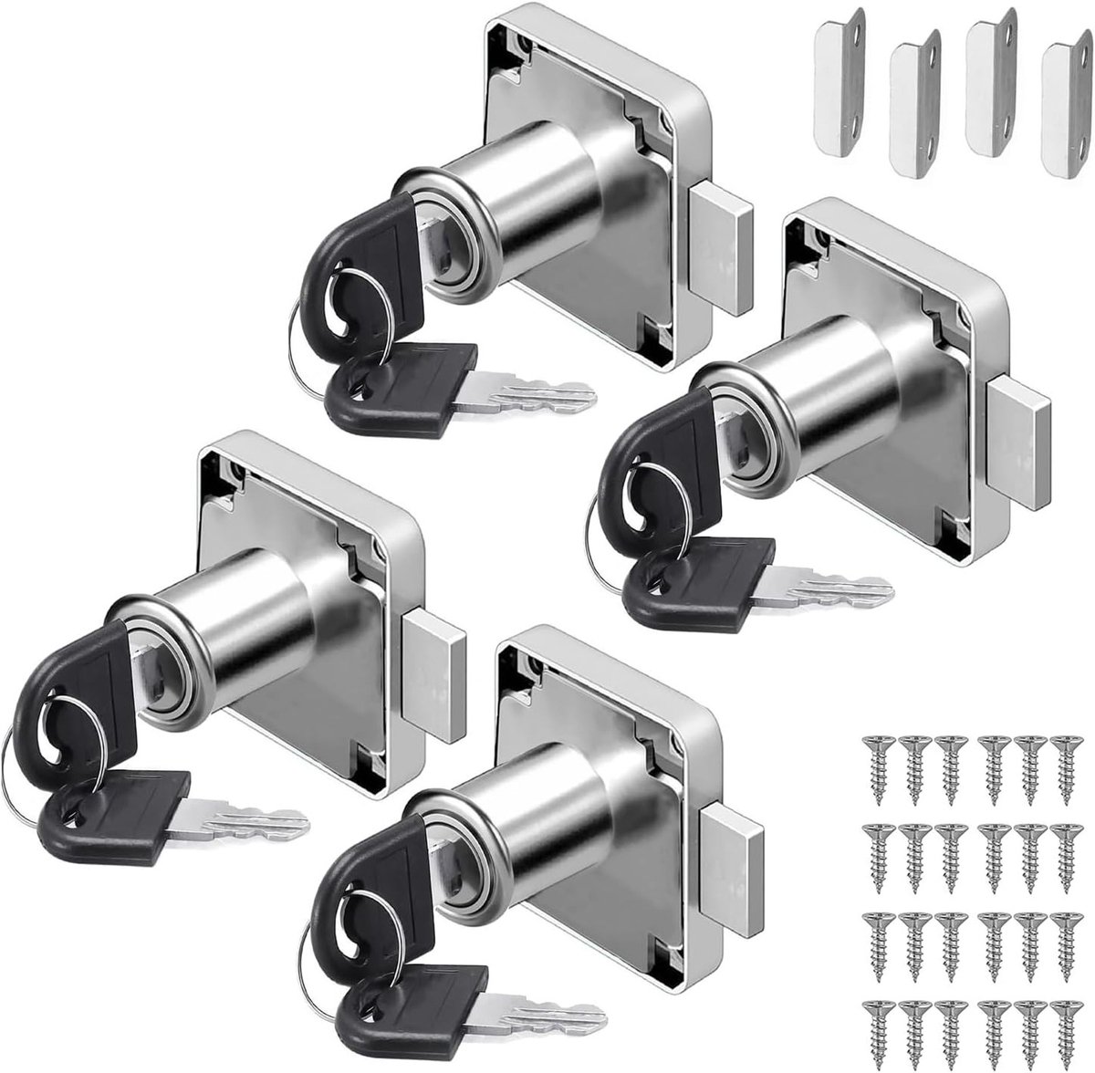 Veiligheidsloten voor meubels - 4 sets van 22 mm roestvrijstalen schroefsloten voor lades en kasten met sleutels
