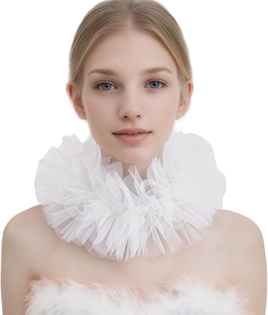 Rimpelachtige Kraag van Meerdere Lagen Gaze voor Clown en Jester Kostuums, Perfect voor Feestelijke Verkleedpartijen en Carnavalsoutfits voor Vrouwen