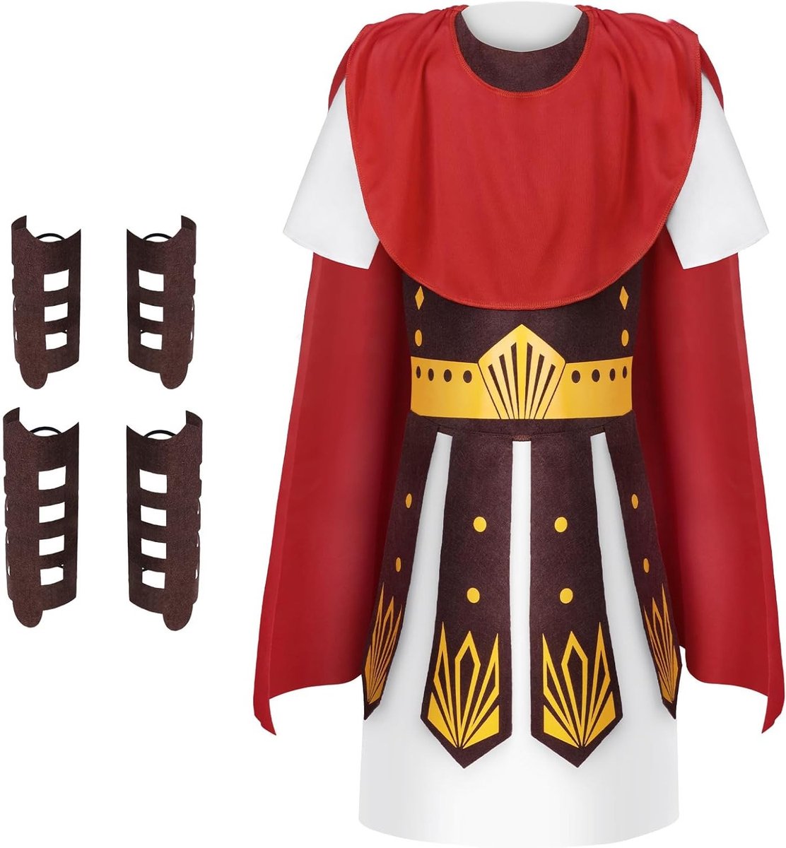 Kinderen Gladiator Kostuum met Tuniek, Bescherming voor Armen en Benen, 5-delig Kostuum voor Carnaval, Halloween en Themafeesten met Zwaard