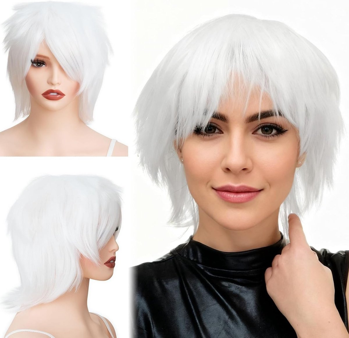 Korte Anime Peruk met Witte Mandarin Haar voor Cosplay, Halloween Kostuum en Carnaval voor Mannen en Vrouwen