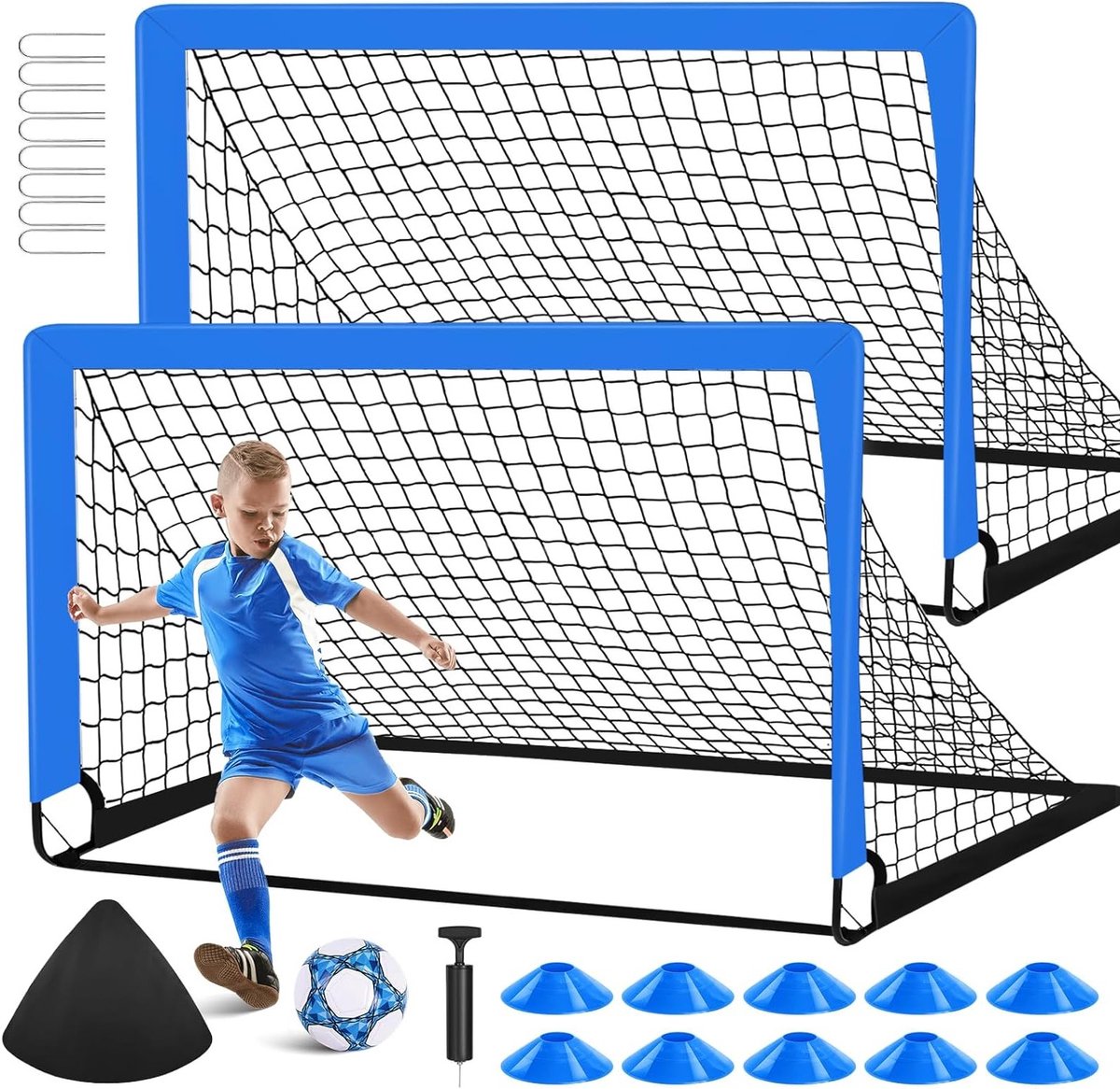 Portable Voetbaldoel 2x4 ft voor de Achtertuin, Inclusief Voetbal, 10 Cones en Draagtas - Ideaal voor Training en Jeugdsport