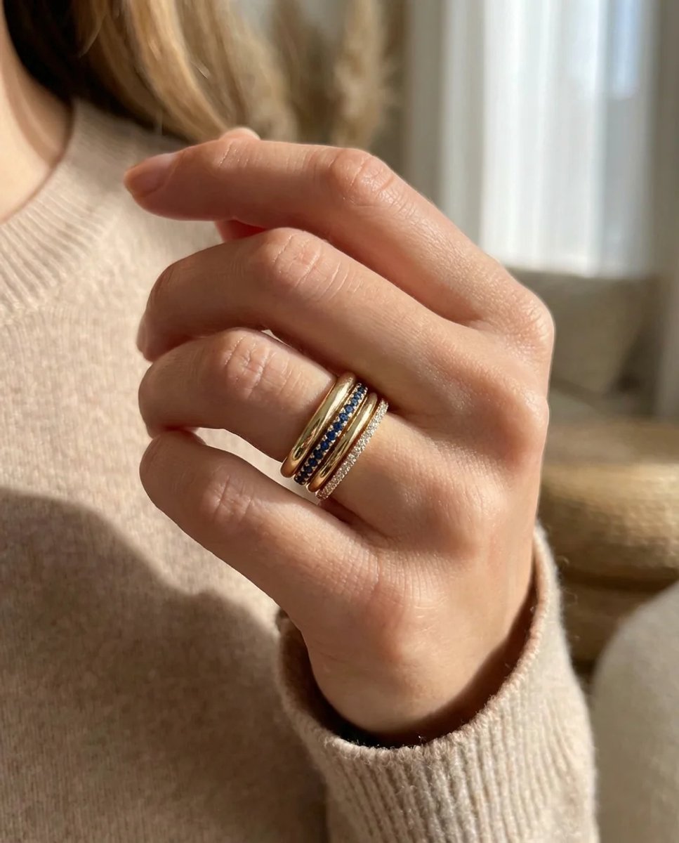Dorvina Messing Zirkonia Zilverkleurig Blauw 4lu Dames Ring seti