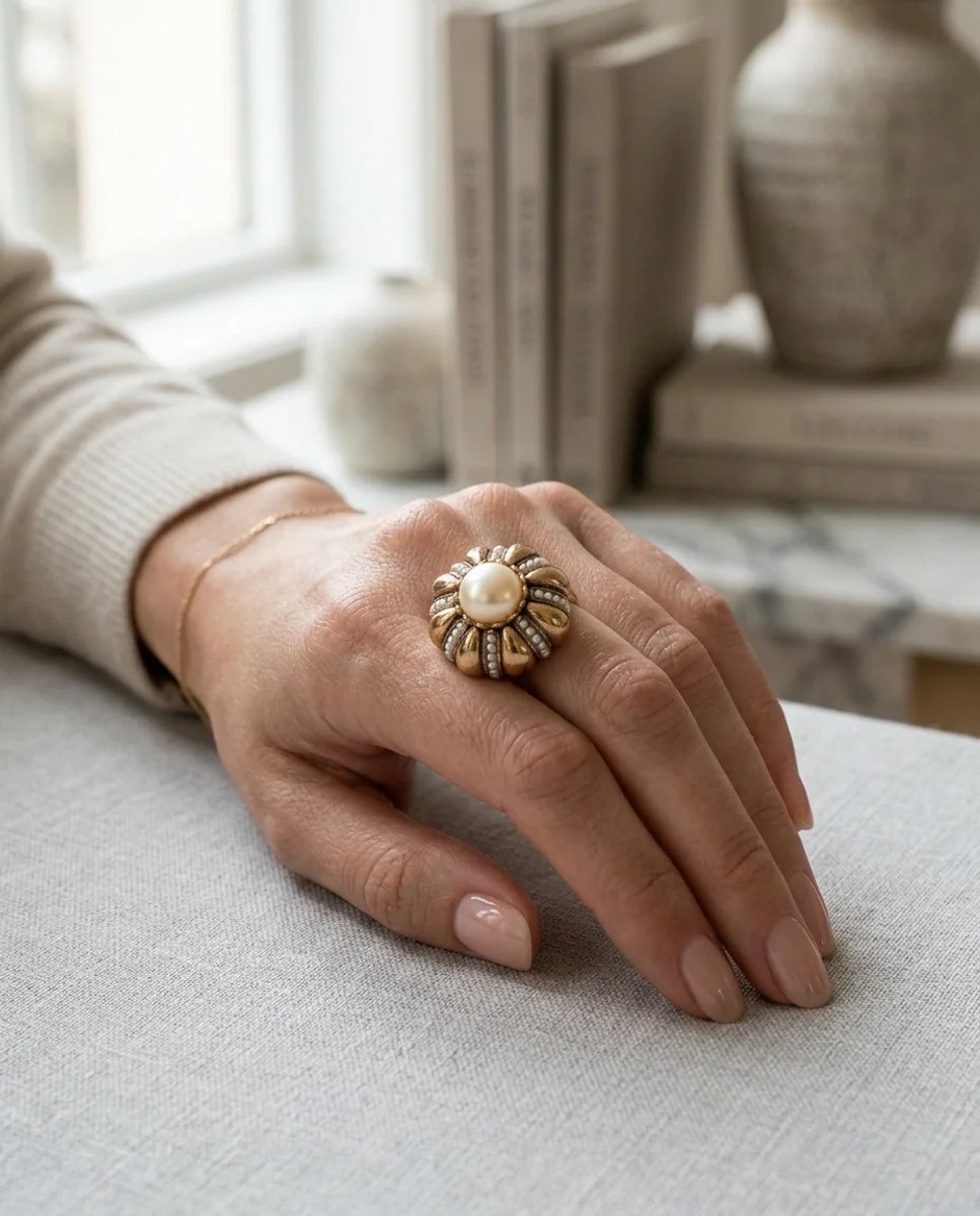 Dorvina Vintage Dames Ring Bronzen Authentiek Sieraad Parel Antiek Granaatappel Model Vruchtbaarheidssymbool Verstelbaar