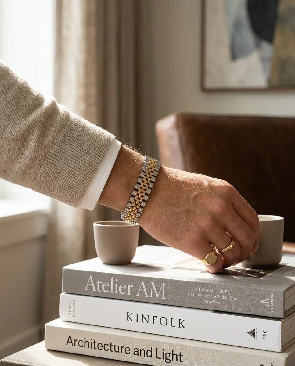 Dorvina Erkek Armband 316L Staal 12 mm Kalinlikta Goud en Zilver Gekleurde