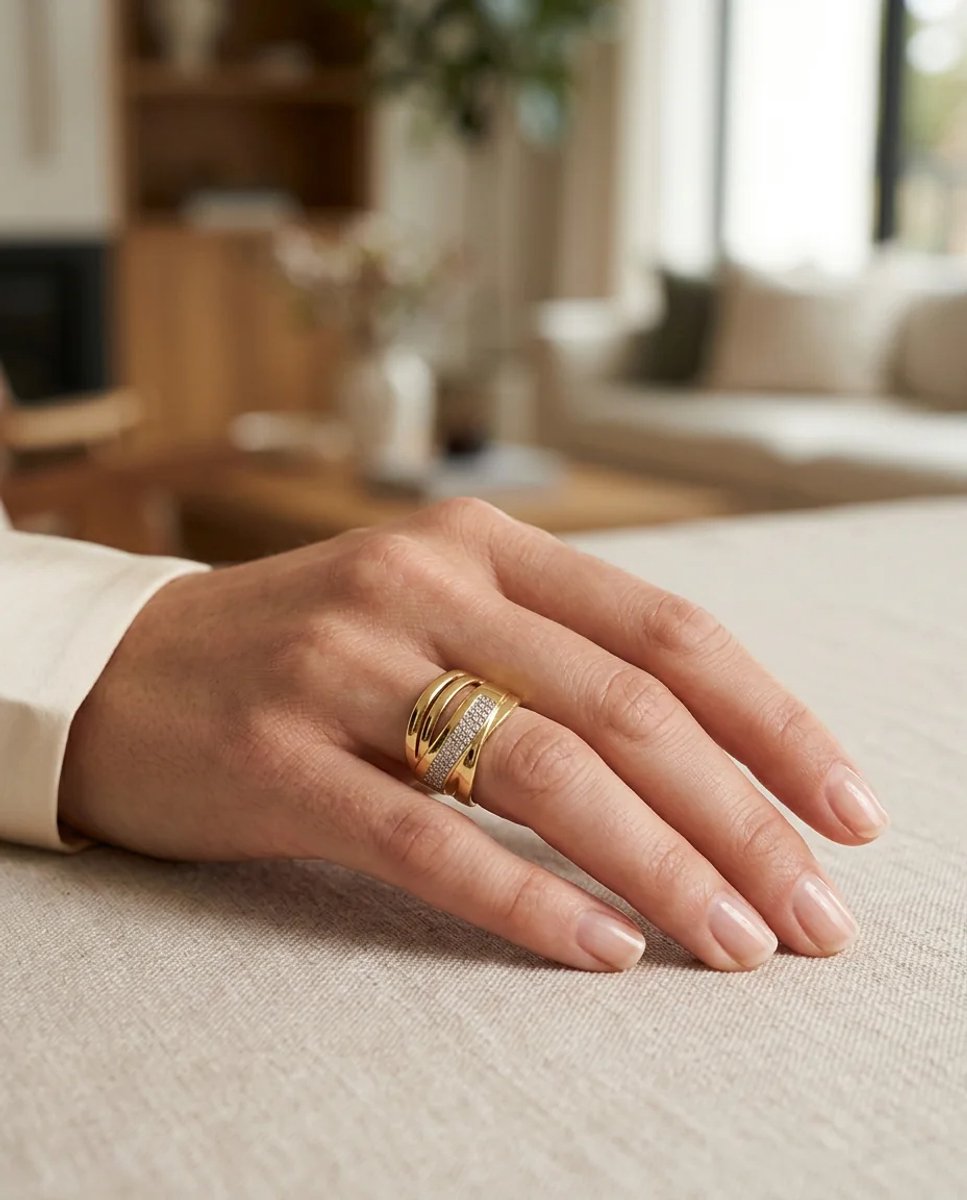 Dorvina VIP Ring Dames Goudkleurig Zirkonia Kaburga Model