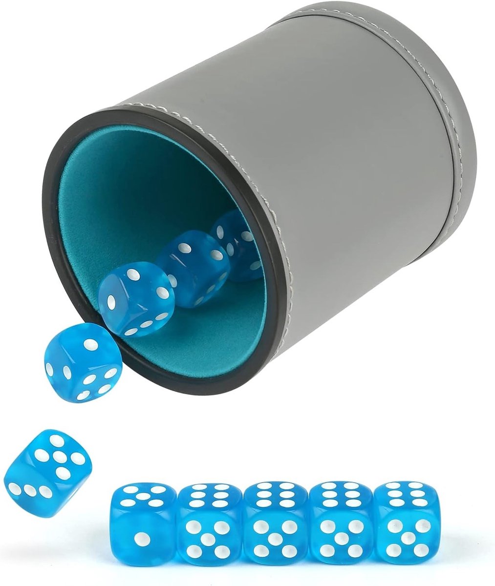 Set van 10 grijze leren dobbelbekers met vilt voor dobbelspellen en bordspellen, ideaal voor gamers