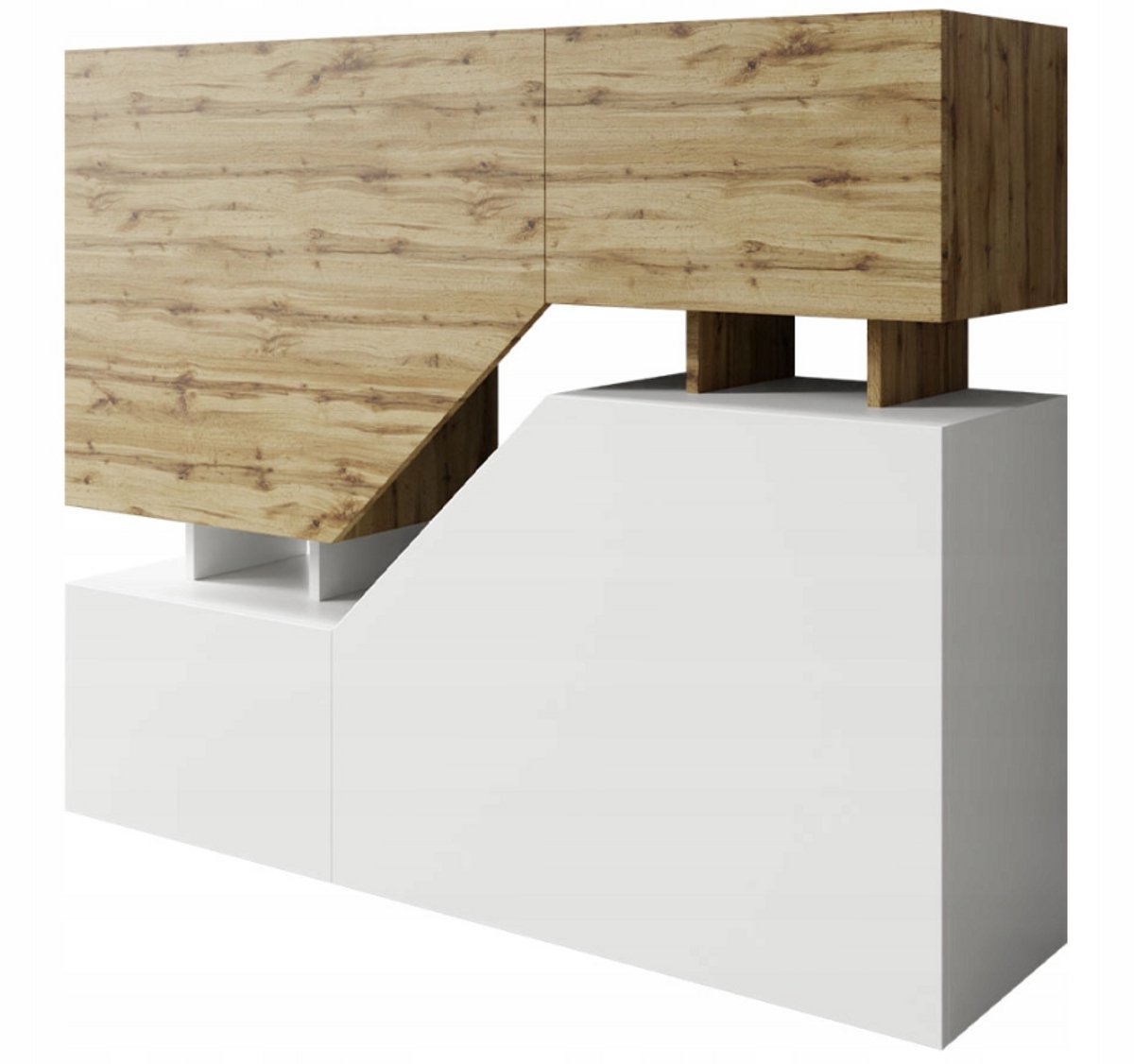 Lendo Double - Dressoir - Wit/Eiken - Minimalistisch - 120cm Wit;Eiken Wotan