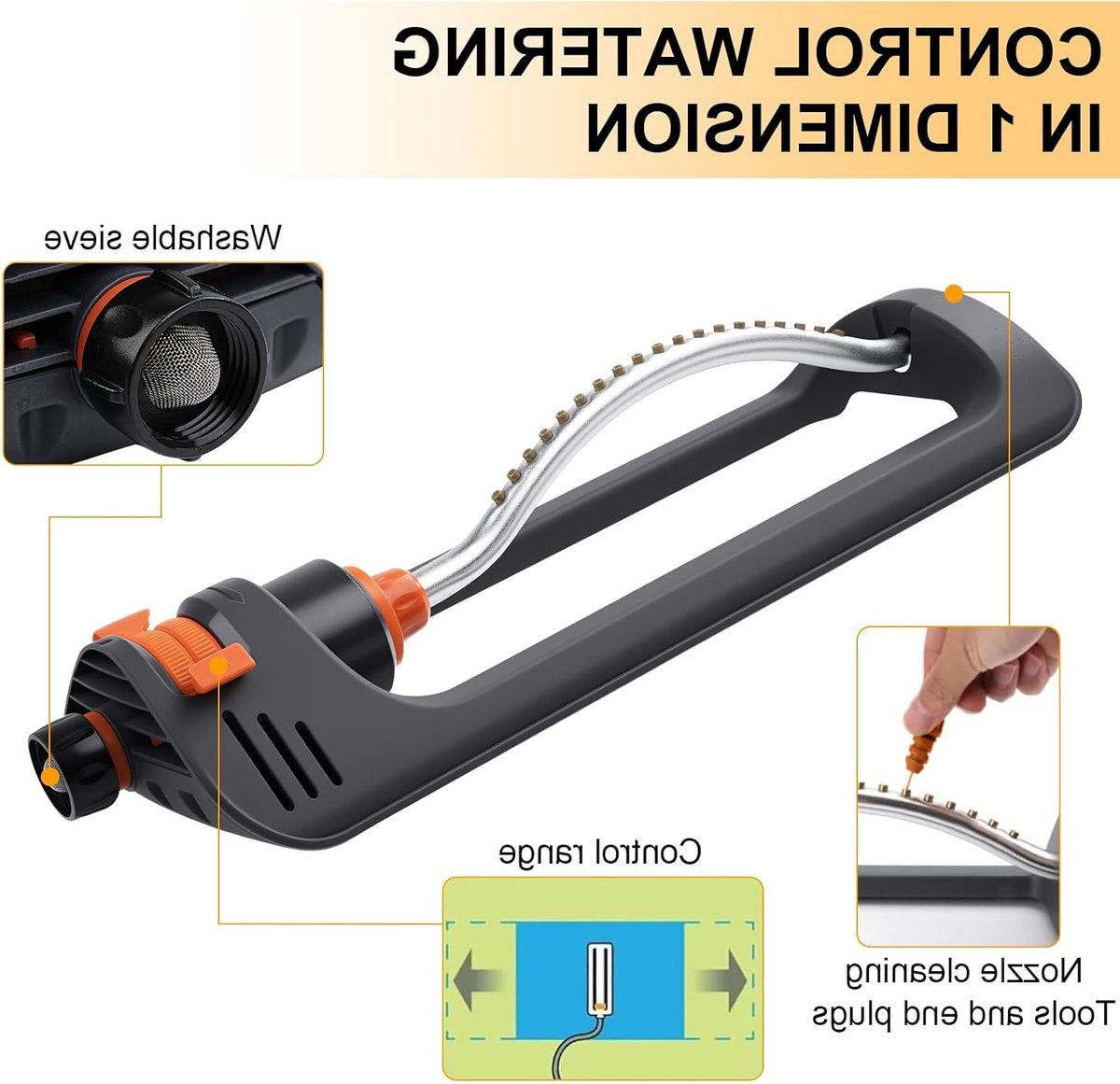 Lawn Sprinkler with 19 Nozzles, Automatic Oscillating Lawn Sprinkler for Lawn, Garden, Patio (Arc) - ShopVlot