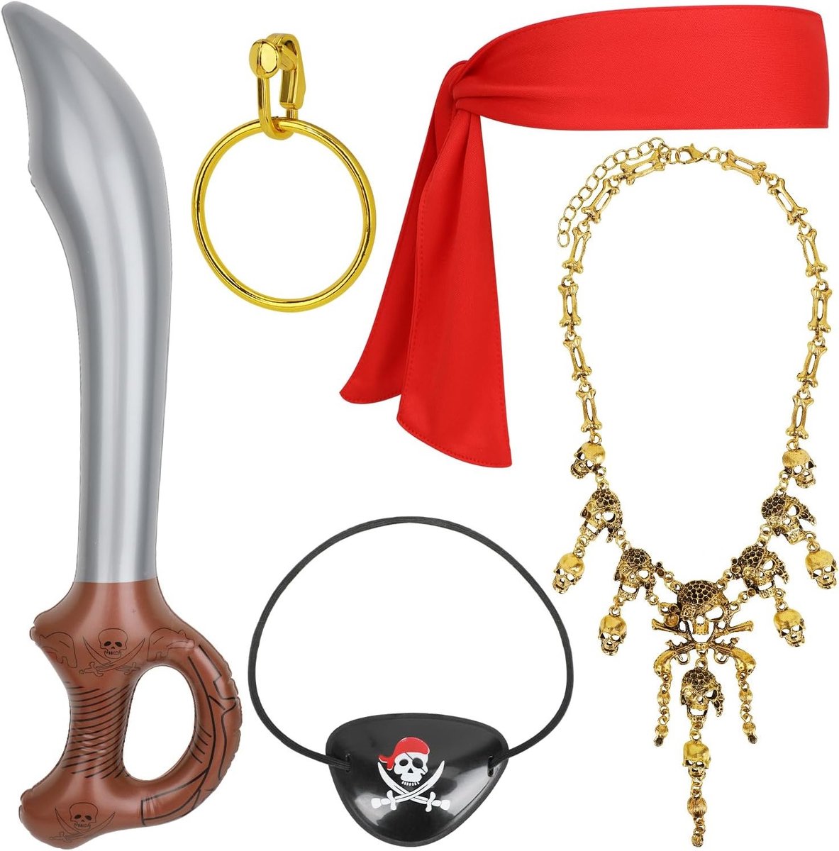 Piratenkostuum Accessoires voor Vrouwen en Kinderen - Ooglap, Hoofddoek, Nepzwaard en Sieraden voor Carnaval en Halloween Cosplay