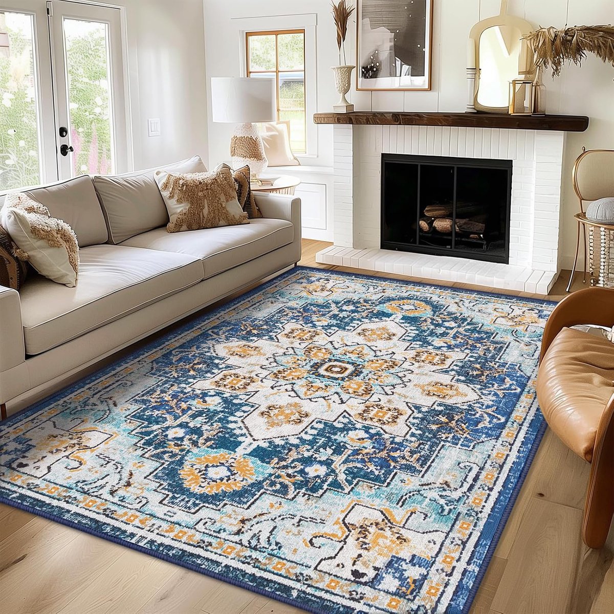 Homaxy Woonkamer Tapijt - Boheemse Stijl Gedrukt Vloerkleed- Machinewasbaar Licht Vloertapijt - 122x183 cm - Rechthoekig - Blauw