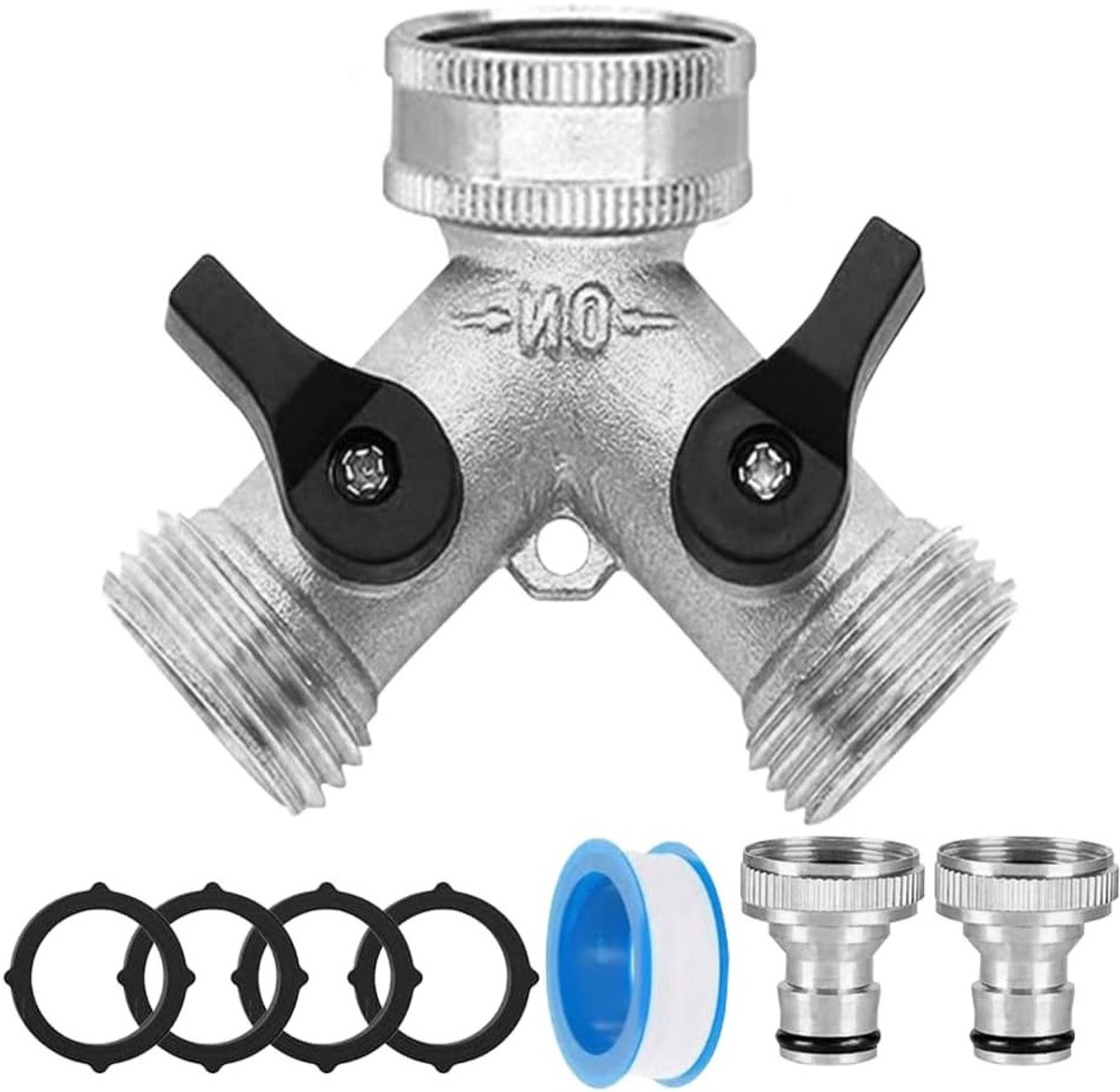 2-way water distributor 3/4 inch, messing Y-verdeler met aparte schakelaar, waterverdeling voor wasmachine en tuin, duurzame waterverbinding divider