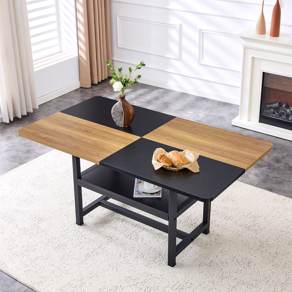 MODENUIT Eettafel - Rechthoekig Voor 4-6 Personen Met Opbergplank - Keuken En Eethoek - Zw