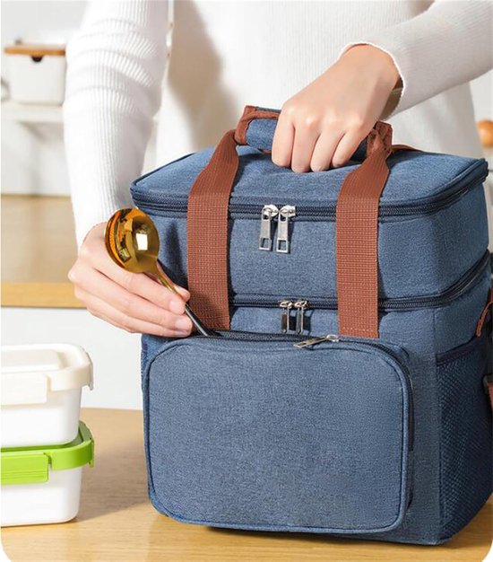 Kleine koeltas (13 liter) - Opvouwbaar - Draagbare geïsoleerde tas / vriestas - Lunchtas - Picknicktas - Afmetingen: 25 x 18 x 30 cm - Thermotas - Geschikt voor picknicks, kantoor en werkplek - zwart — afbeelding 2