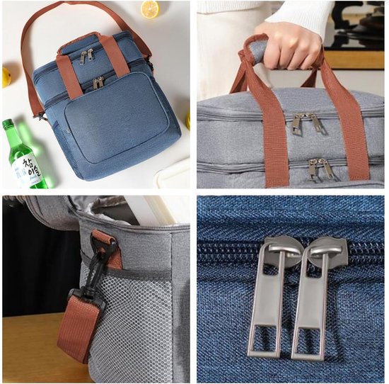 Kleine koeltas (13 liter) - Opvouwbaar - Draagbare geïsoleerde tas / vriestas - Lunchtas - Picknicktas - Afmetingen: 25 x 18 x 30 cm - Thermotas - Geschikt voor picknicks, kantoor en werkplek - Blauw — afbeelding 4