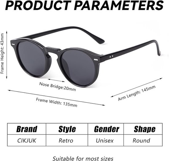 Unisex retro ronde zonnebril – Getinte glazen – Ideaal voor kleine gezichten – Jaren 70-stijl – UV-bescherming – grijs — afbeelding 5