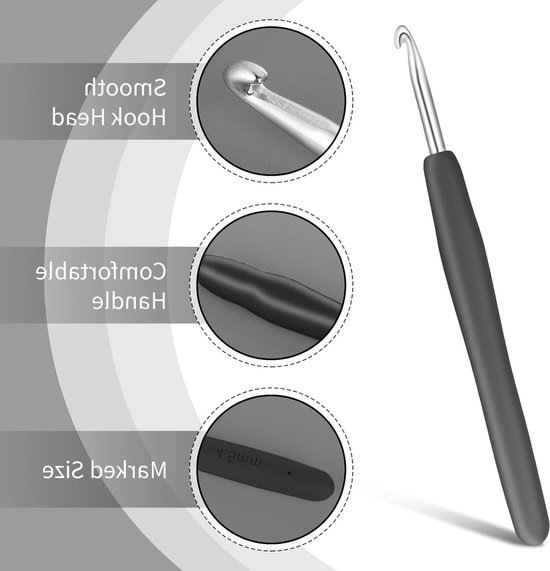 Ergonomische haaknaalden set met 6mm haaknaald, soft grip, stekenmarkeringen en stompe naalden, ideaal voor haken en breien — afbeelding 2
