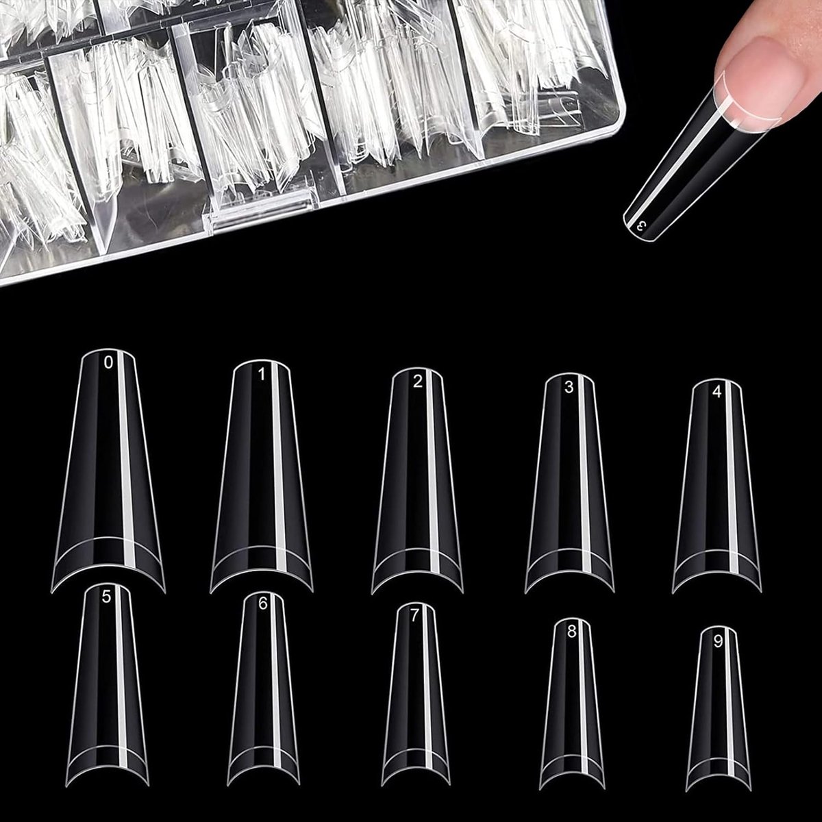 Neptippen Set - Valse Nagels - Nail Art - 10 Verschillende Maten - 500 Stuks - Transparant