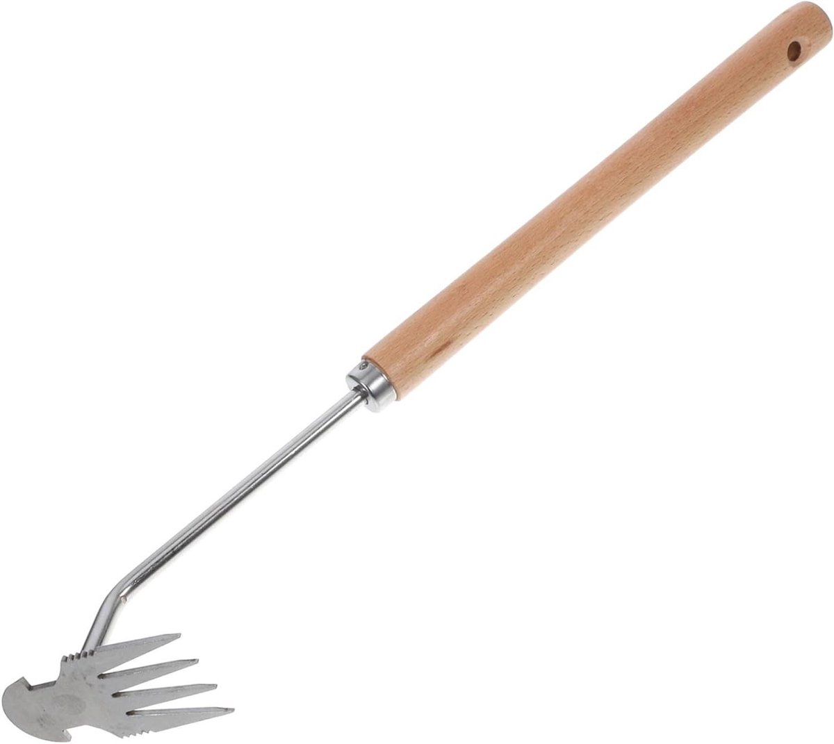 Handwieder Tuingereedschap - Onkruidtrekker Hark - Onkruid Verwijderen - Roestvrij Staal Hout - 45.7 cm - Multi