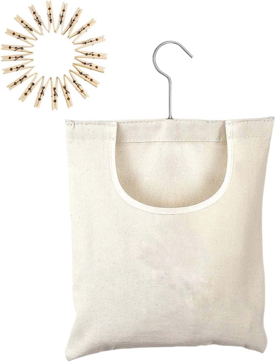 Wasknijper Opbergzak - Hangbare Waszak - Wasgoed Organiseren - Met Haak - 32x27cm - Beige