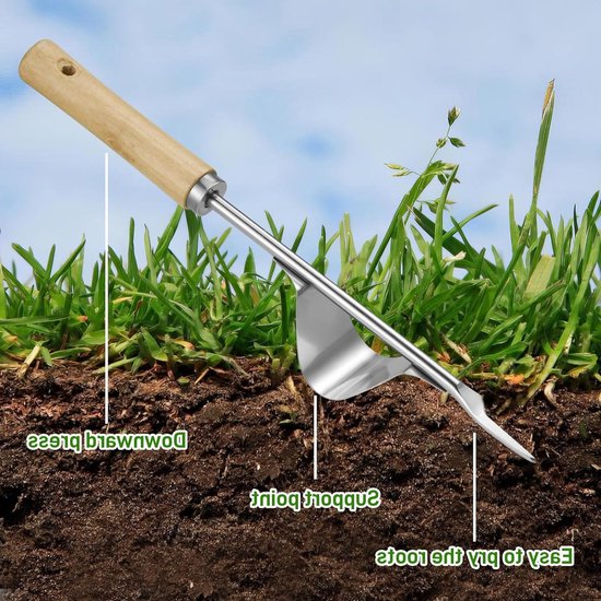 Onkruidtrekkergereedschap met houten handvat voor diepe wortels in tuin en terras. Gemakkelijke handonkruidverwijderaar. van Merkloos	 — afbeelding 3