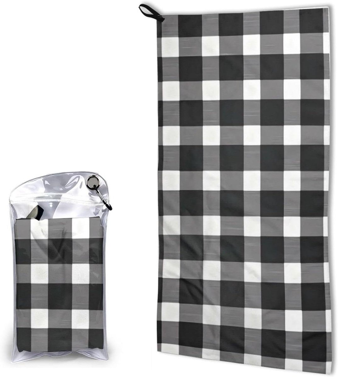 Microvezel Handdoek - Sneldrogend - Reizen Kamperen - Compact Opvouwbaar - 80 x 40 cm - Zwart Wit