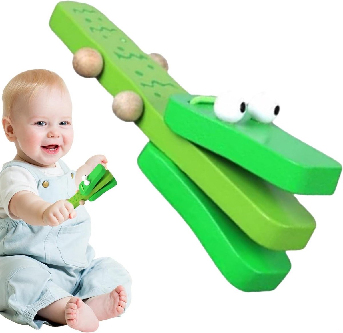 Houten shaker - Ritme blok - Muziek maken - Cartoon ontwerp - 12.5 cm lang - Groen