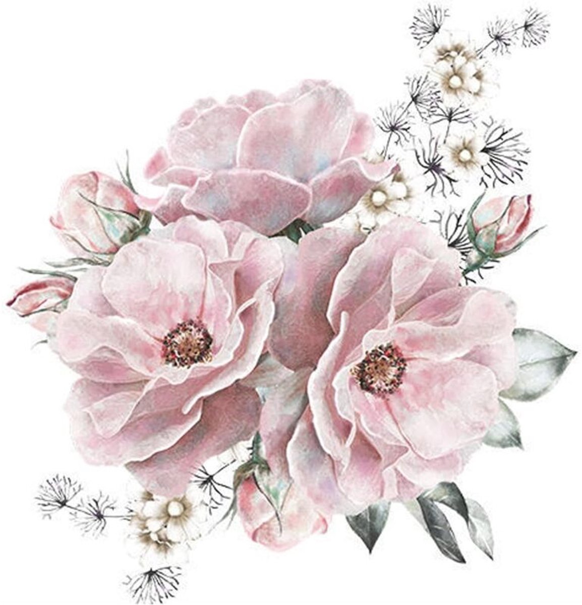 Muurstickers geschikt voor pioenrozen, vintage bloemenmuurstickers, decoratieve muurstickers geschikt voor pioenrozen, muurdecoratie geschikt voor pioenrozen, achtergronddecoratiegeschikt voor de slaapkamer, 44x42 cm